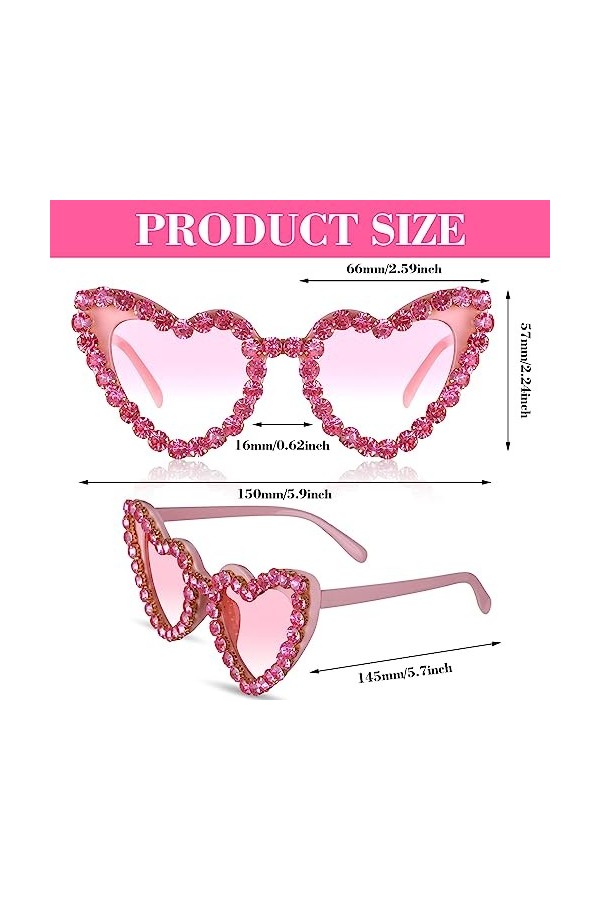 Tefexer Lunettes de soleil en forme de cœur en strass pour femmes et hommes, décoration de fête de mariage