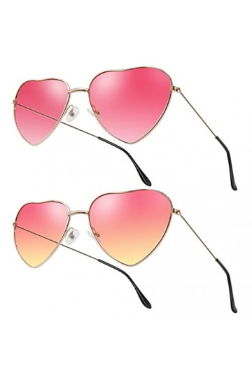 ANLIOTO Lot de 2 paires de lunettes de soleil rétro hippie en forme de cœur pour enfants, hommes, femmes, années 60, 70, 80, 