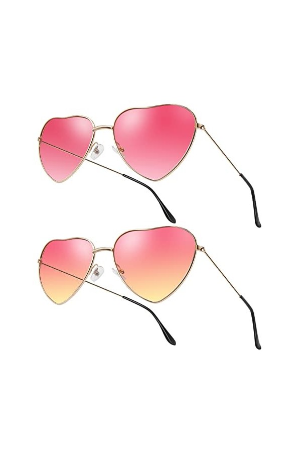 ANLIOTO Lot de 2 paires de lunettes de soleil rétro hippie en forme de cœur pour enfants, hommes, femmes, années 60, 70, 80,