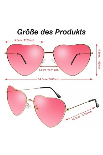 ANLIOTO Lot de 2 paires de lunettes de soleil rétro hippie en forme de cœur pour enfants, hommes, femmes, années 60, 70, 80, 