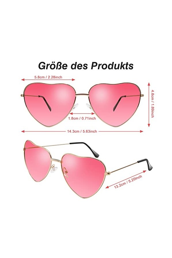 ANLIOTO Lot de 2 paires de lunettes de soleil rétro hippie en forme de cœur pour enfants, hommes, femmes, années 60, 70, 80,