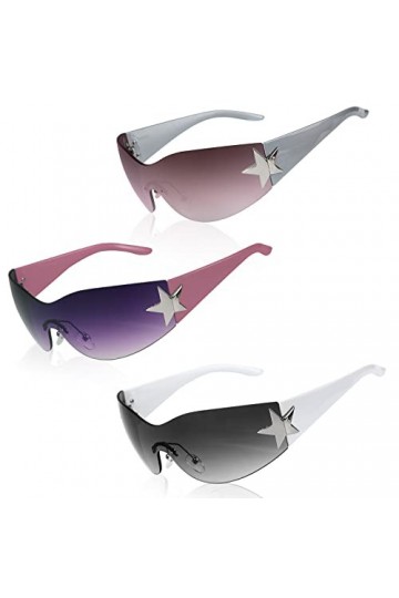 LUTER 3 Pièces de Lunettes de Soleil Sans Monture y2k, Lunettes de Soleil Sans Monture à la Mode Lunettes de Soleil Sans Mont