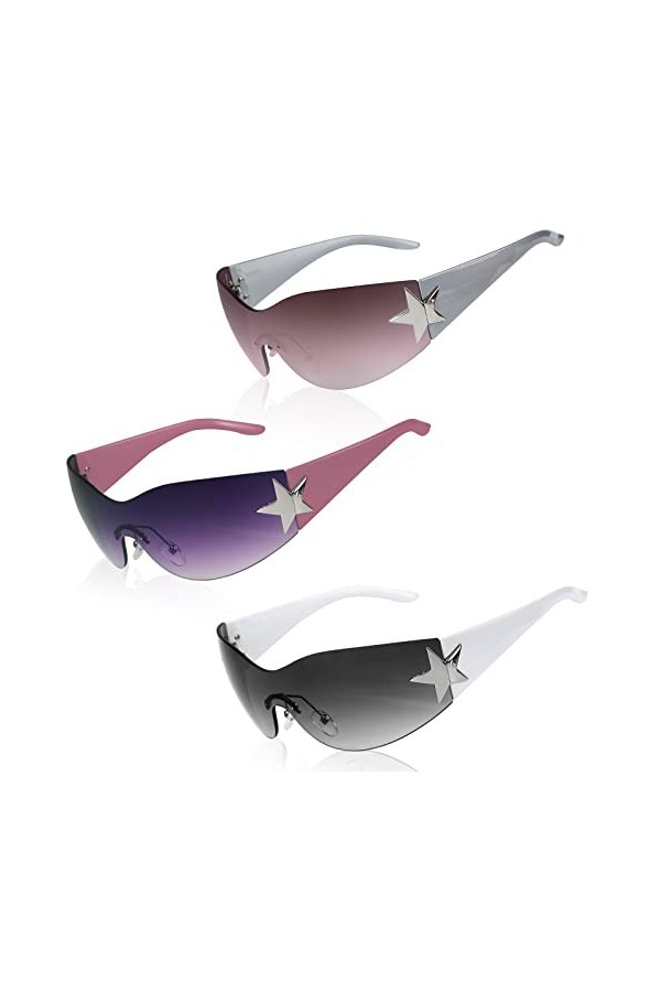 LUTER 3 Pièces de Lunettes de Soleil Sans Monture y2k, Lunettes de Soleil Sans Monture à la Mode Lunettes de Soleil Sans Mont