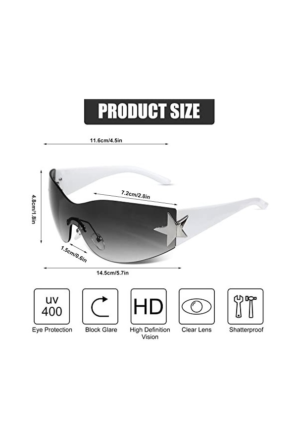 LUTER 3 Pièces de Lunettes de Soleil Sans Monture y2k, Lunettes de Soleil Sans Monture à la Mode Lunettes de Soleil Sans Mont