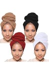 Xtrend Lot de 4 turbans en jersey extensible pour tête en tricot pour cheveux urbains couleur unie respirant ultra doux extra