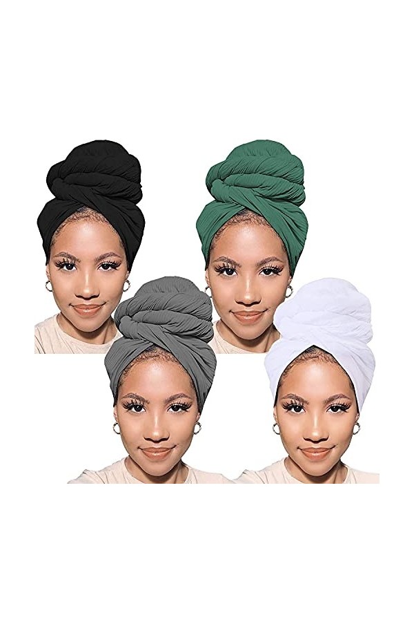 Xtrend Lot de 4 turbans en jersey extensible pour tête en tricot pour cheveux urbains couleur unie respirant ultra doux extra