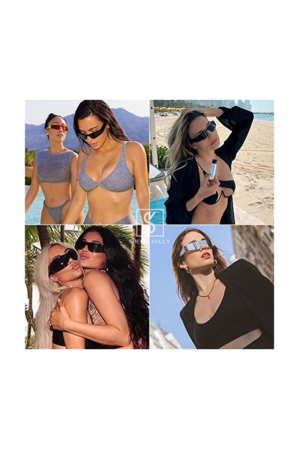SHEEN KELLY Femmes lunettes De Soleil Surround Men Fashion Flattop Mask Glasses Y2K Futurist Mirror Glasses