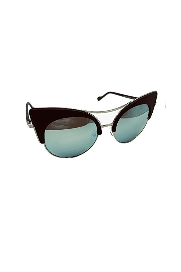 Galvani Lunettes de soleil pour femme modèle 30093 classique forme chat double pont avec verres miroir, Noir - Bleu ciel A303