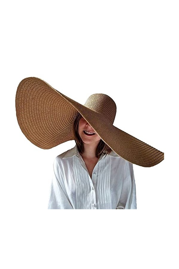 Dremokay Chapeau de plage surdimensionné à large bord pour femme - Grand chapeau de paille - Protection UV - Pliable - Pare-s