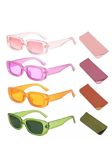 Lot de 8 lunettes de soleil rectangulaires vintage pour femme des années 90 avec étui à lunettes de 4 pièces, lunettes de sol