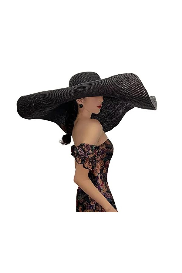 Dremokay Chapeau de plage surdimensionné à large bord pour femme - Grand chapeau de paille - Protection UV - Pliable - Pare-s