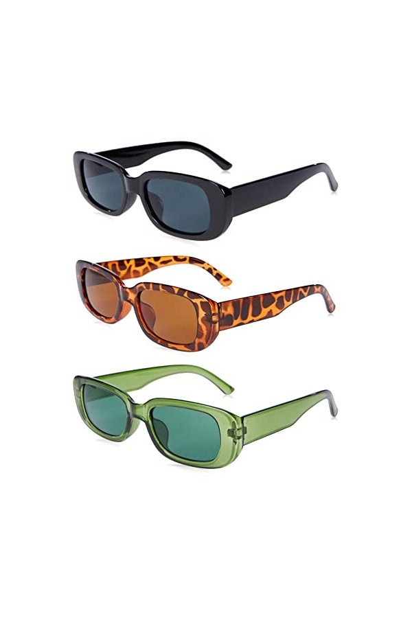 WangCang Lot de 3 paires de lunettes de soleil rectangulaires vintage pour fête - Rectangulaires - Rétro - Couleur amusante -