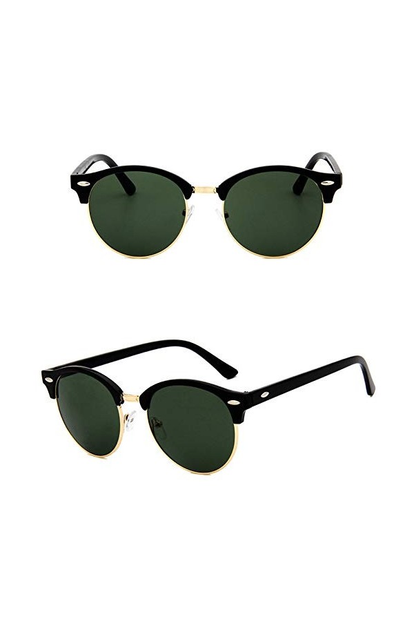 YAYADI des Lunettes De Soleil Femme,Vert Foncé Or Lunettes Rondes Alliage Hommes Lunettes pour Hommes Femmes Lunettes De Sole