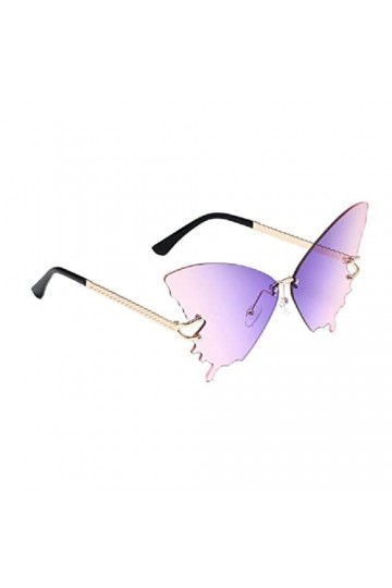 Lunettes de soleil surdimensionnées sans monture pour femme - Motif œil de chat, Cadre doré violet Po