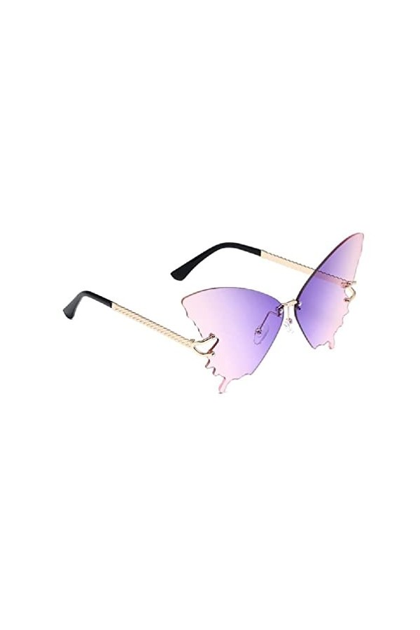 Lunettes de soleil surdimensionnées sans monture pour femme - Motif œil de chat, Cadre doré violet Po