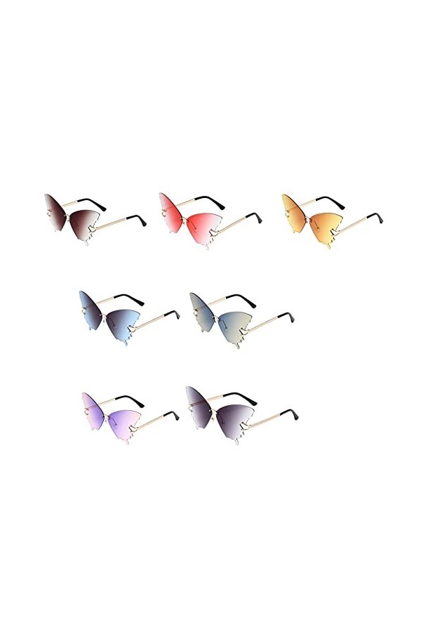 Lunettes de soleil surdimensionnées sans monture pour femme - Motif œil de chat, Cadre doré violet Po