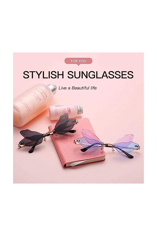 1pc Mode Libellule Lunettes De Soleil Unique Design Rimless Vague Eyewear Étroite Soleil De Luxe Pour Femmes Hommes Lunettes