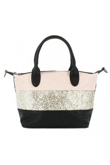 Sac à Main Femmes Paillette - Sac Bandoulière Porté Epaule Multicolore Rayures - Sac Ville Fourre-tout Shopping 2 Anse Strass