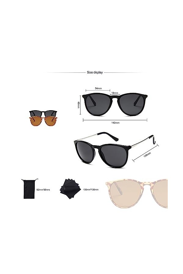 TAFACE 2 lunettes de soleil, 1 pièce de tissu pour lunettes, 1 sac à lunettes, lunettes de soleil rondes rétro, lunettes de s