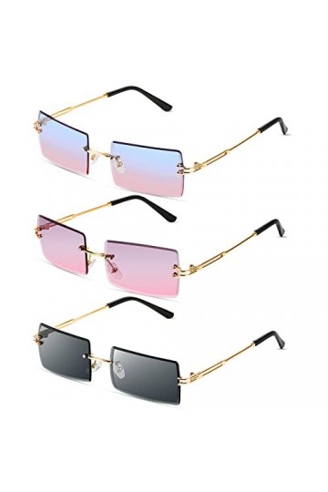 Comius Sharp Lunettes de Soleil Rectangulaires sans Monture, 3 Pièces Lunettes De Soleil Mode, UV400 Protection Lunettes De S