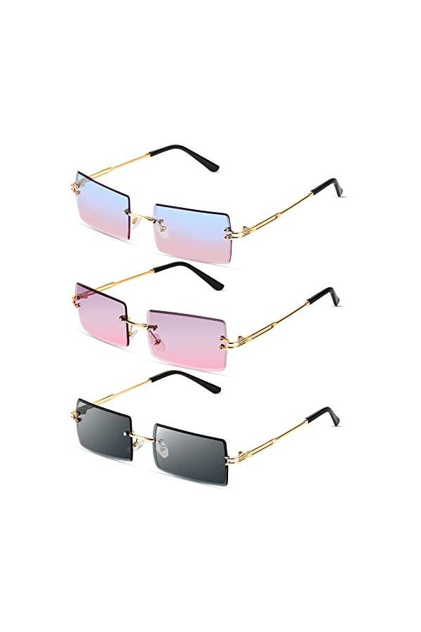 Comius Sharp Lunettes de Soleil Rectangulaires sans Monture, 3 Pièces Lunettes De Soleil Mode, UV400 Protection Lunettes De S