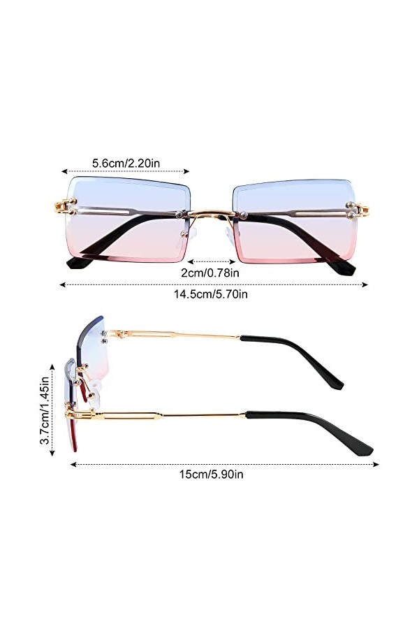 Comius Sharp Lunettes de Soleil Rectangulaires sans Monture, 3 Pièces Lunettes De Soleil Mode, UV400 Protection Lunettes De S