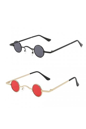 2 Pièces Lunettes de Soleil Rétro Petites Rondes, Mini Vintage Élégant Hippy Petit Cadre Cercle Lunettes de Soleil, Steampunk
