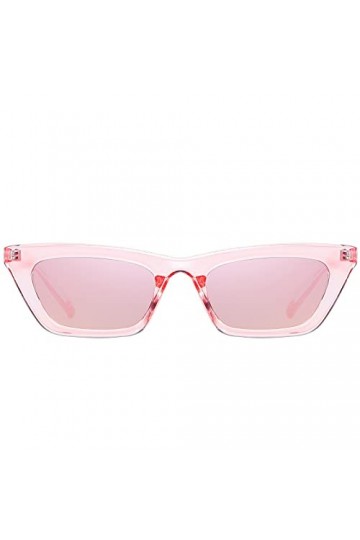 H HELMUT JUST Lunette de Soleil pour Femme Verres Polarisées Oeil de Chat Transparent Rose Petit Monture Mode