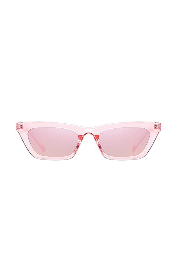 H HELMUT JUST Lunette de Soleil pour Femme Verres Polarisées Oeil de Chat Transparent Rose Petit Monture Mode