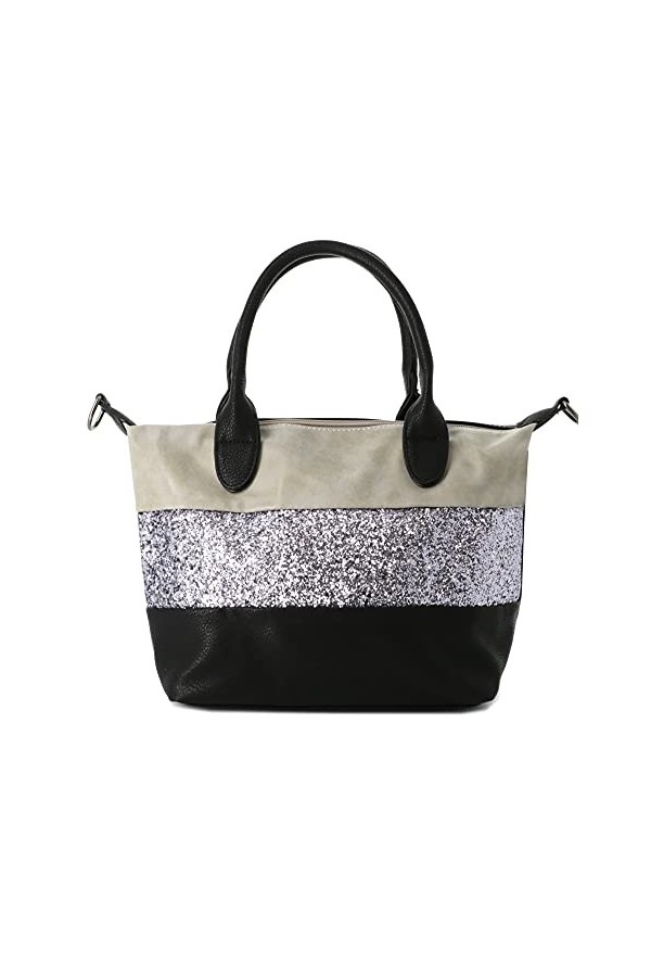 Sac à Main Femmes Paillette - Sac Bandoulière Porté Epaule Multicolore Rayures - Sac Ville Fourre-tout Shopping 2 Anse Strass