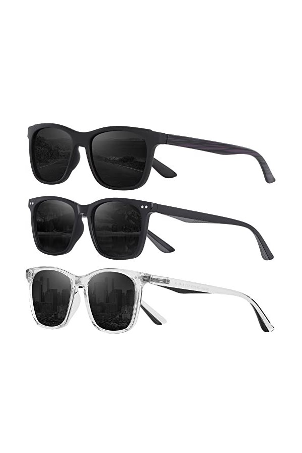 OJIRRU Lunettes de Soleil Homme Polarisées Lunette de Soleil Carrée 3 Paires Retro Lunettes Femme Homme Classique Protection