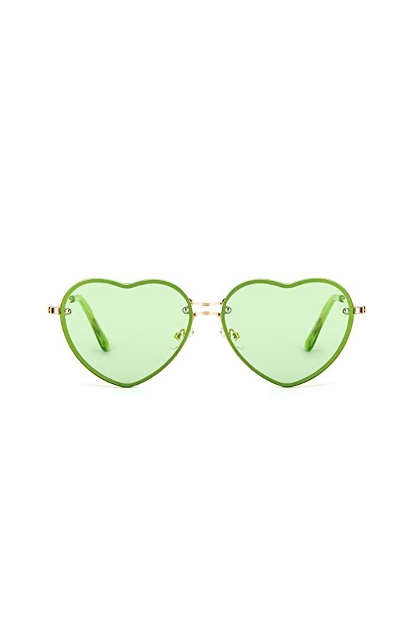 PARTY GO Forme de cœur Les lunettes de soleil femme de mode Rimless Lunettes de soleil UV400 Lunettes de fête, vert