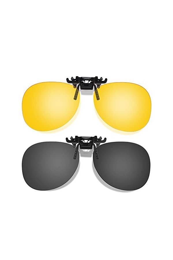 Hifot Clip Solaire 2 pièce, Clip Lunettes de Soleil Polarisées, surlunettes de Soleil pour Hommes Femmes pour la Conduite et 