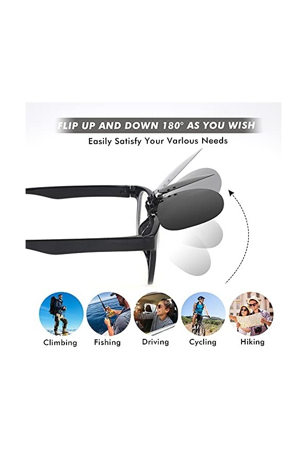 Hifot Clip Solaire 2 pièce, Clip Lunettes de Soleil Polarisées, surlunettes de Soleil pour Hommes Femmes pour la Conduite et 