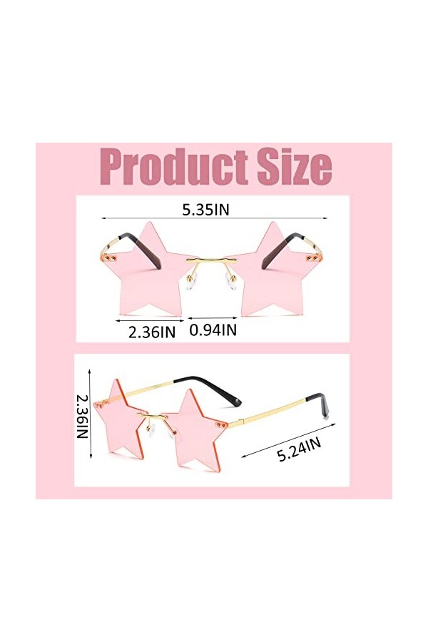 Lot de 3 paires de lunettes de soleil en forme détoile sans monture,Lunettes fantaisie funky pour fête dété, plage, fête, N