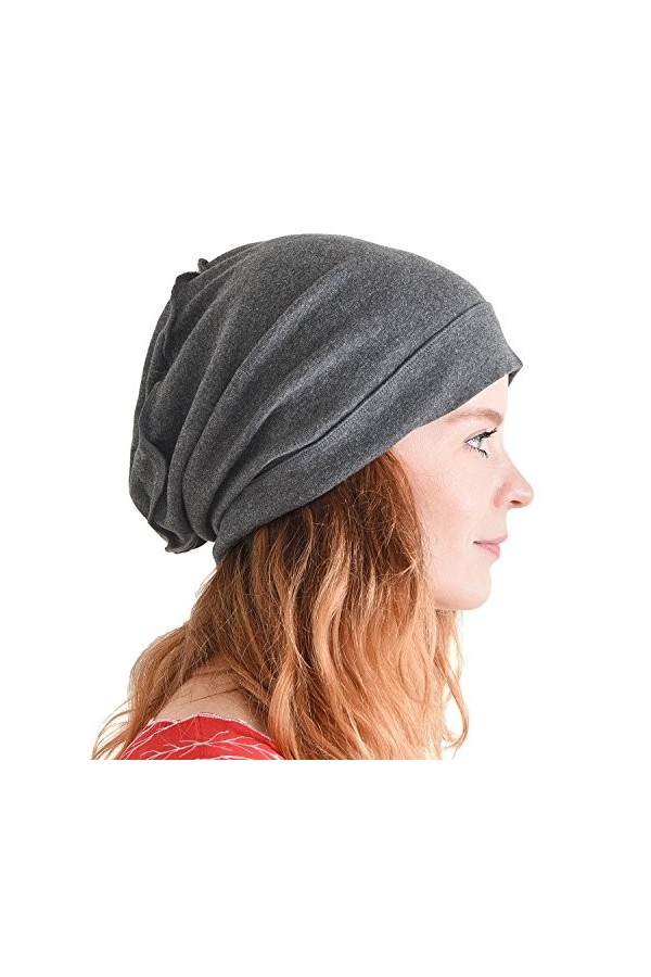 CHARM Bio Coton Bonnet Beanie - Bouffant Chapeau Chimio Homme & Femme Gris Clair