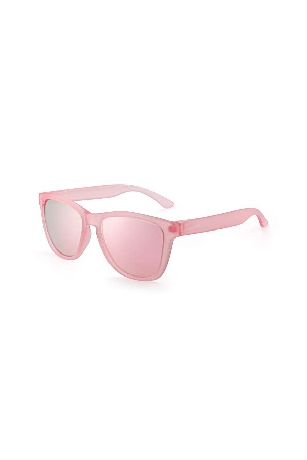 JIM HALO Lunettes de Soleil Rétro Polarisé Réfléchissant Lunette Solaire Lentille Miroir Homme Femme Rose Transparente/Miroi