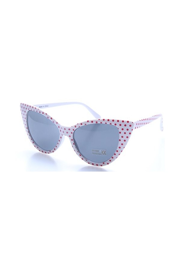 retroUV® - Polka Dot Oeil de Chat Femmes Mod Mode Super Cat Lunettes de Soleil Blanc Rouge-spots avec retroUV® Poche 