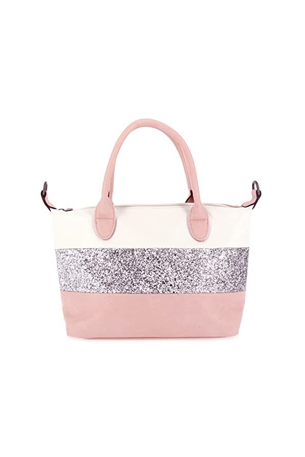 Sac à Main Femmes Paillette - Sac Bandoulière Porté Epaule Multicolore Rayures - Sac Ville Fourre-tout Shopping 2 Anse Strass