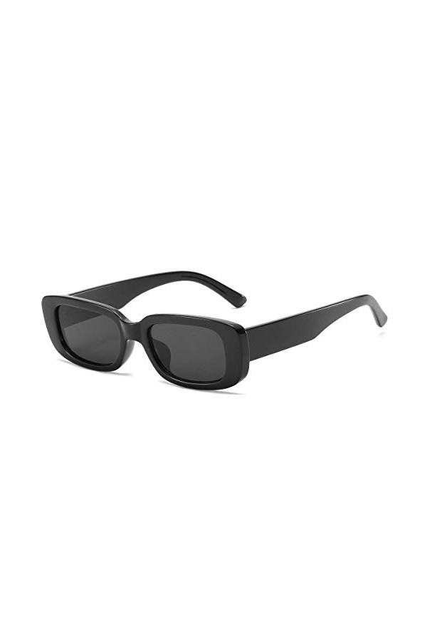 Lunettes de Soleil Rectangulaires pour Femme Homme Lunettes Carrées De Soleil à La Rétro Protection UV400 Noir