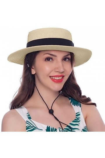 HEYANN Chapeau de Paille Femme été Panama, Unisexe Chapeau de Paille Chapeau de Soleil pour Hommes et Femmes Fedora de Paille