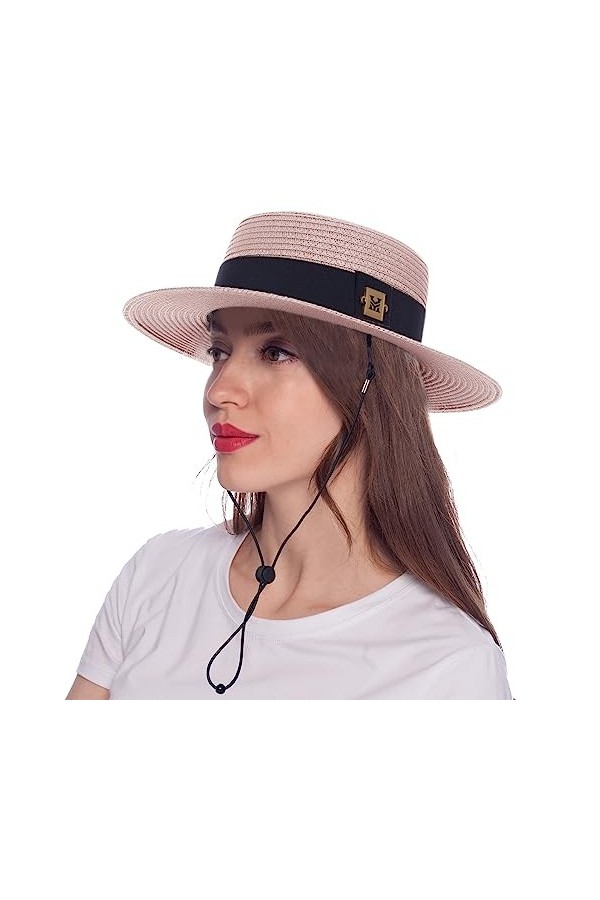 HEYANN Chapeau de Paille Femme été Panama, Unisexe Chapeau de Paille Chapeau de Soleil pour Hommes et Femmes Fedora de Paille