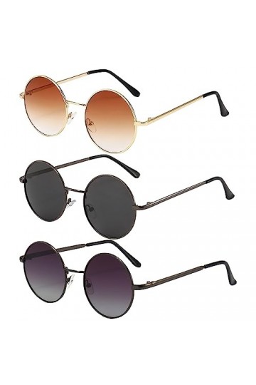 DGUSO 3 Pièces Lunettes de Soleil Classiques Rondes Polarisées, Lunette de Soleil Ronde Homme Femme, Lunettes Rondes, Retro V