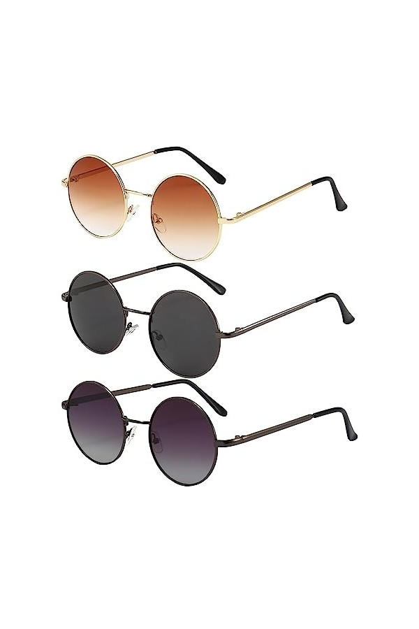 DGUSO 3 Pièces Lunettes de Soleil Classiques Rondes Polarisées, Lunette de Soleil Ronde Homme Femme, Lunettes Rondes, Retro V