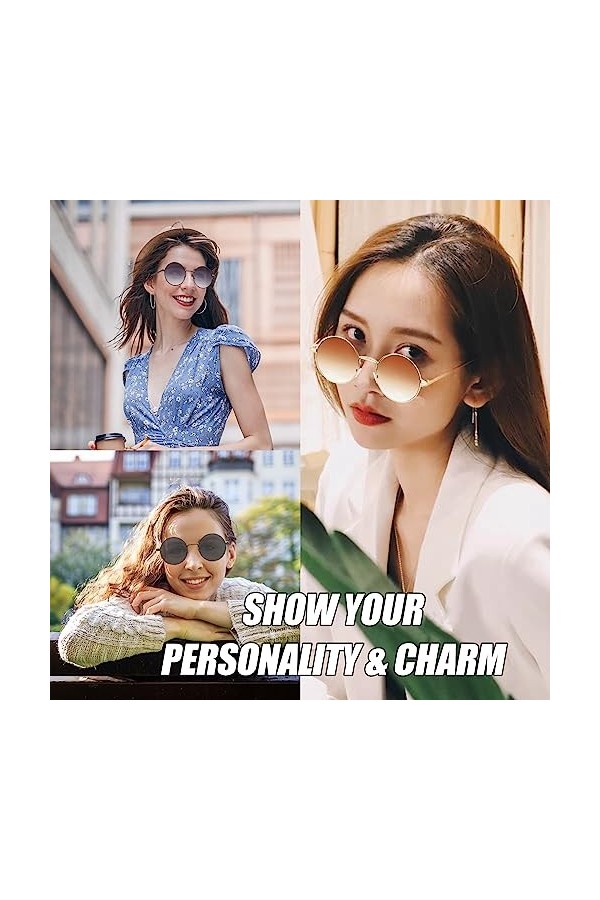 DGUSO 3 Pièces Lunettes de Soleil Classiques Rondes Polarisées, Lunette de Soleil Ronde Homme Femme, Lunettes Rondes, Retro V