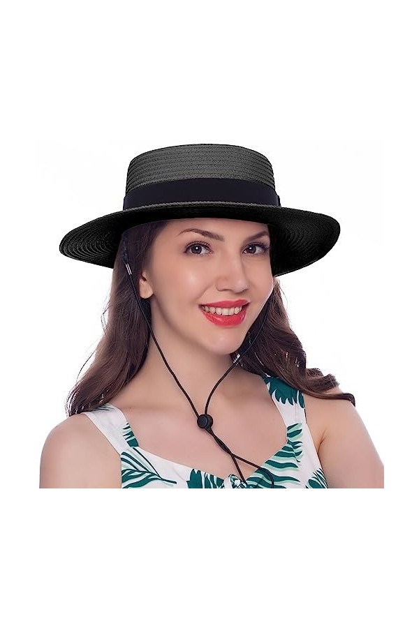 HEYANN Chapeau de Paille Femme été Panama, Unisexe Chapeau de Paille Chapeau de Soleil pour Hommes et Femmes Fedora de Paille