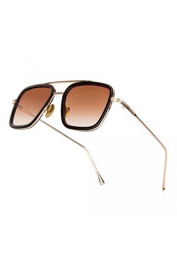 PARTY GO Lunettes de soleil carrées rétro pour hommes et femmes UV400 Vintage Tony Stark Lunettes Iron Man, Noir