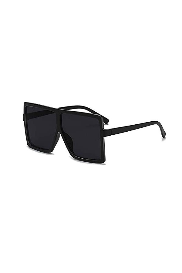 FOURCHEN Lunettes de soleil carrées surdimensionnées pour femme, Noir ,