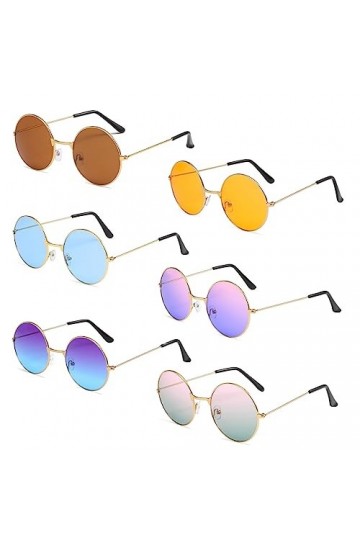 AAED 6 Paires Lunette Hippie,Lunettes de Soleil Rondes Hippie Lunettes,Lunettes de Soleil Homme Ronde,Lunettes Fantaisie,Lune