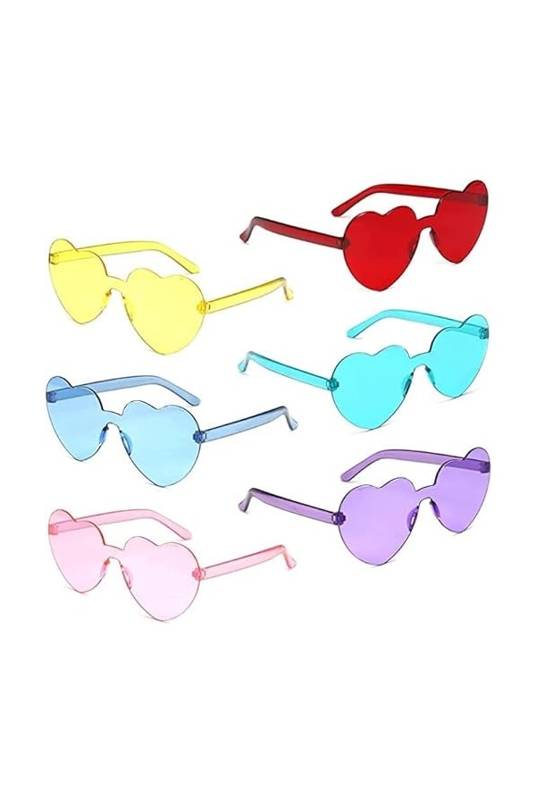 Dilightnews 6 pcs Lunettes de Soleil pour Femmes Sans Monture, Lunettes de Soleil En Forme de Cœur, Lunettes mode Teintés San